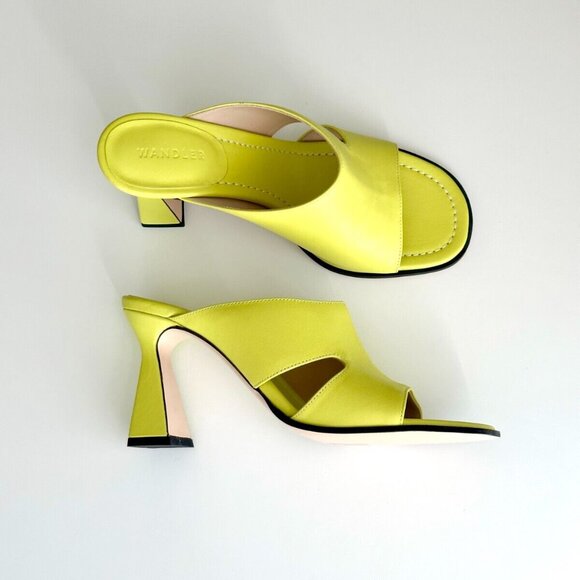 Wandler Shoes - NEW WANDLER Leather Cut-Out Open Toe Mules in Lemon Lime Size 38 US 8